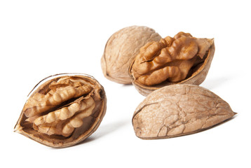 Walnuts on a white background