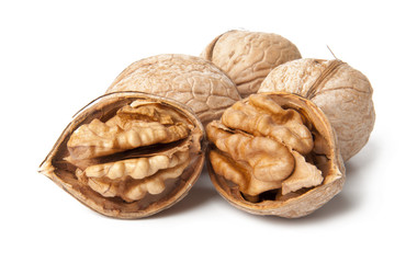 Walnuts on a white background