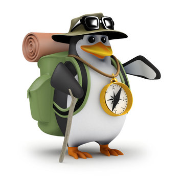 3d Penguin Hiker guides the party to safety
