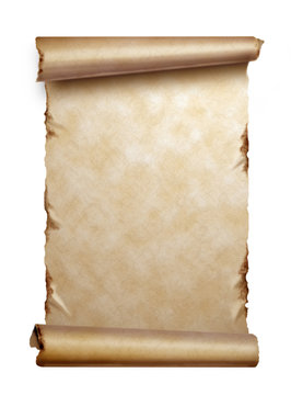 Scroll of old paper with curled edges isolated