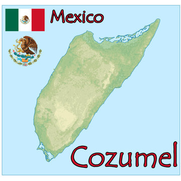 mexico cozumel island map emblem