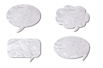 White crumpled speech bubble Paper on white background with shad
