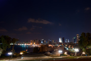 Fototapeta na wymiar Night view of Tel Aviv seaside, Israel