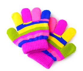 bright striped baby gloves isolated on white