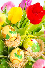 fresh spring tulips wuth easter eggs