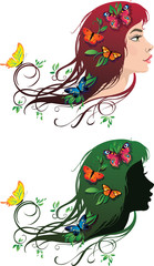 девушка с цветами и бабочками в волосах
