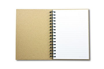 Recycle paper notebook first page on white background