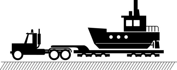 Truck delivers the boat, vector illustration