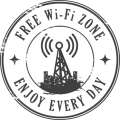 Stamp with the text Free wifi zone written inside