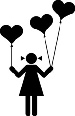 Girl with heart-shaped ballons
