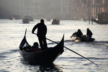 Venice with gondola on Grand canal in Italy