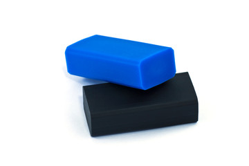 black and blue Erasers Isolated On White Background