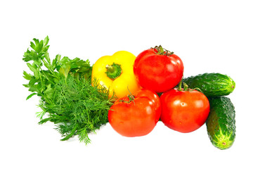 Fresh vegetables on a white background.