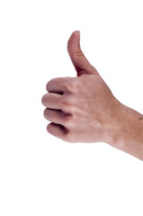 Thumbs Up male hands, isolated on white.