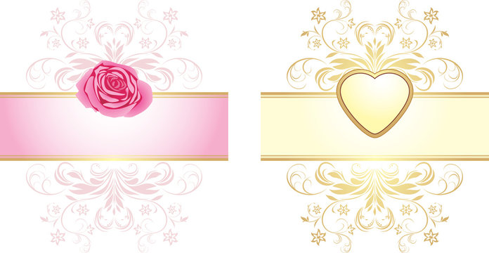 Ornamental elements with heart and rose for decor
