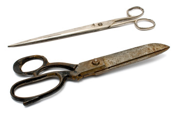 Two old rusty sewing scissors