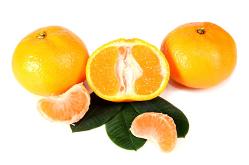 tangerine with green leaves