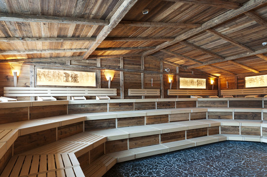 large sized  sauna made with very old wood