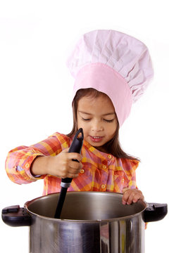 Enfant Qui Cuisine Avec Chapeau De Chef Cuisinier