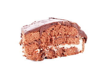 Slice of Chocolate Cake Against White