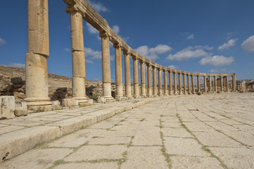 Columns of the Oval Plaza in Jerash, Jordan