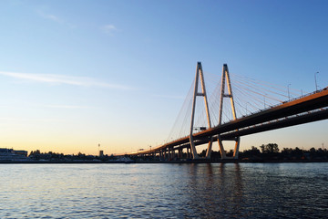 Cable-stayed bridge before sunset