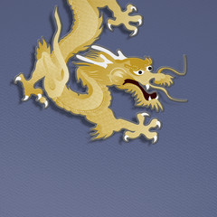 golden dragon on blue background  paper craft