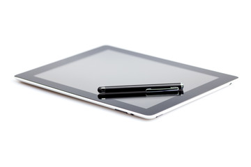 tablet and stylus isolated on white