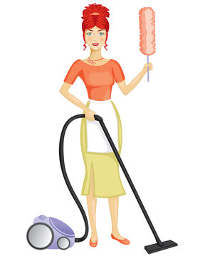 A woman with a vacuum cleaner