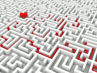 Heart in the middle of the maze with path to it