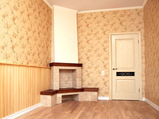 Interior of a room with a fireplace