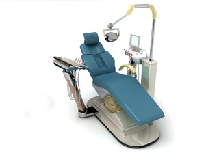studio sedia poltrona dentista illustrazione 3d fondo bianco