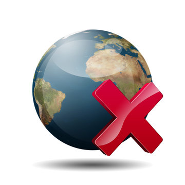 Icono planeta tierra 3D con simbolo error
