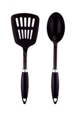 cuillère et spatule en plastique noir