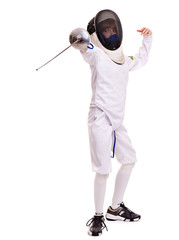 Child epee fencing lunge.
