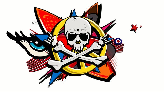 Graffiti Skull and Bones skeleton surf pop art animation