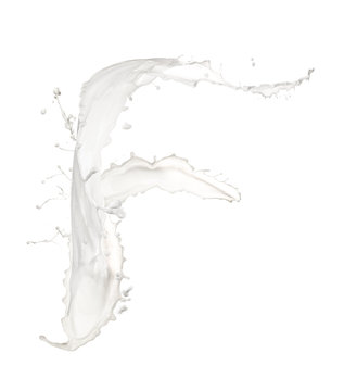 Letter F made of milk splash,isolated on white background