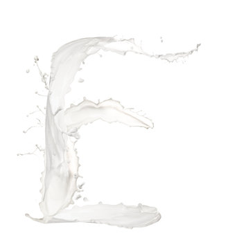 Letter E made of milk splash,isolated on white background