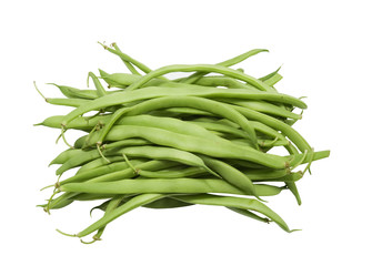 fresh green flat beans on a white background