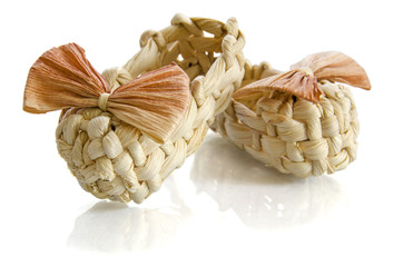 Russian bast shoes with bow isolated on white background