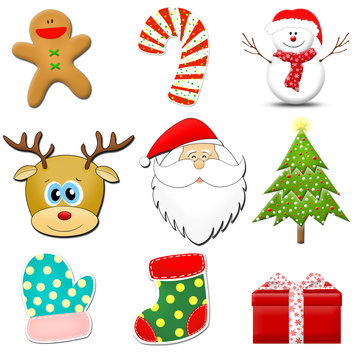 collection of Christmas icons on white