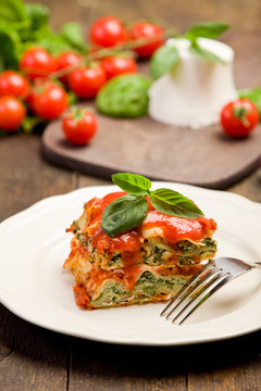 Homemade Lasegne with Ricotta Cheese and Spinach