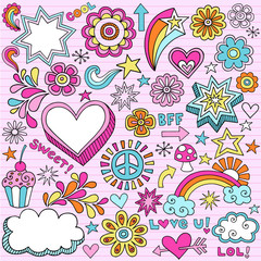 Back to School Notebook Doodles Vector Icon Set