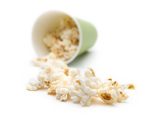 Popcorn in a green paper cup