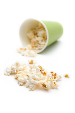 Popcorn in a green paper cup