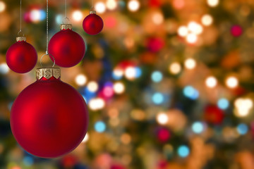 Christmas baubles with blurred  light  background