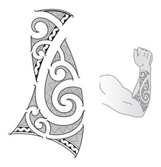 Maori style tattoo design fits for a forearm.