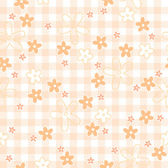 rosa Blumen auf Karo-Hintergrund - endlos Vektor © picoStudio