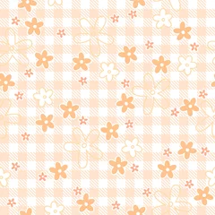 rosa Blumen auf Karo-Hintergrund - endlos Vektor © picoStudio