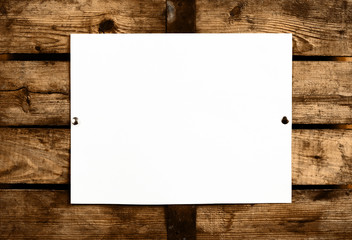 Blank paper on wooden wall